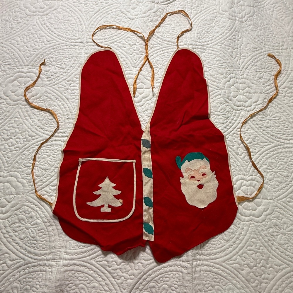 Vintage Holiday Christmas Vest, Felt decoration. Made in Japan 1960s MCM